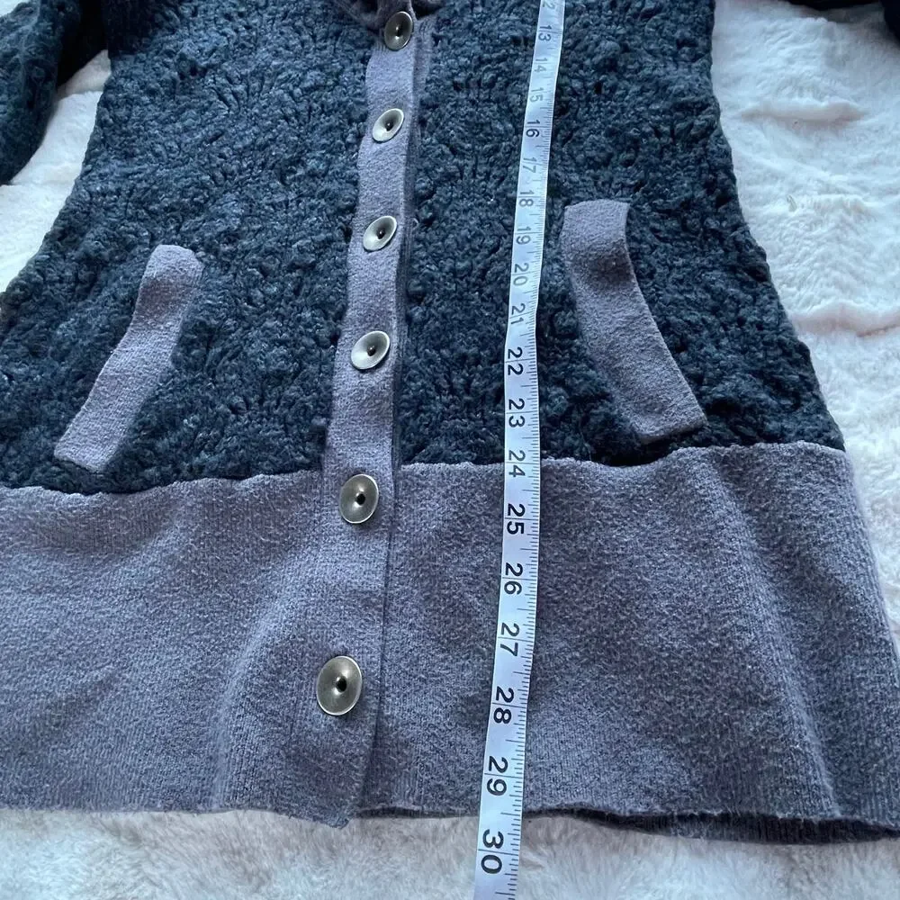 🔥Free People Chunky Knit Two tones Navy & Gray Shawl Neck Cardigan Sweater Sz S - Picture 14 of 16